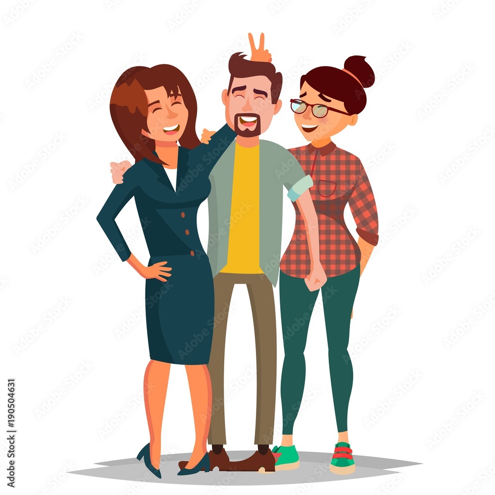 Friends Taking Photo Vector. Laughing People Group, Office Colleagues.  Creative Man And Women. Friendship Concept. Isolated Cartoon Illustration  Stock Vector | Adobe Stock