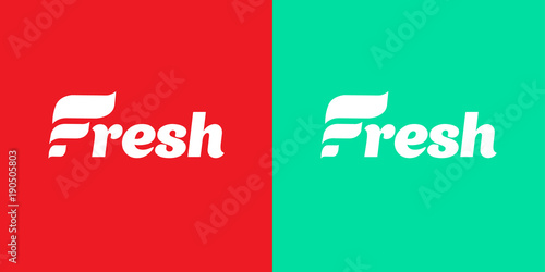 Fresh Logo. Company Logo with word Fresh. Letter F. Creative Logo concept for Dental Clinic or Restaurant, Organic Food Shop. Handwritten word Fresh. Red and Green Fresh Color Background.