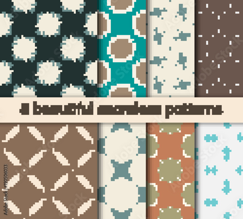 Set of 8 patterns. Collection arabic, indian, japanese, islamic motifs. Mandala seamless pattern.