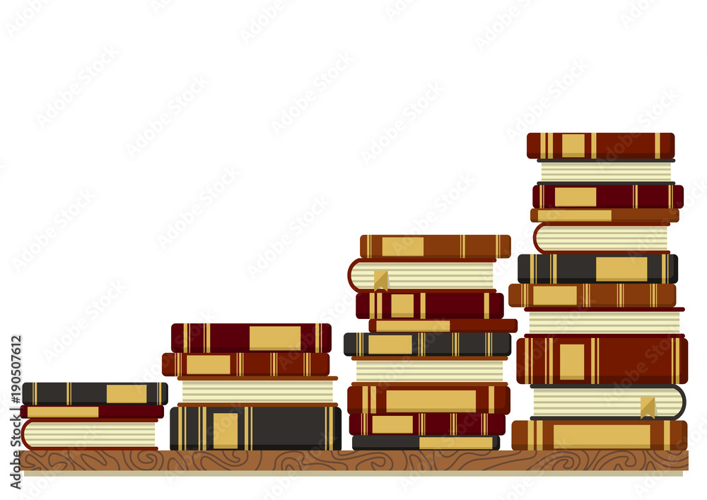 Obraz premium Stacks of old books isolated on white background. Knowledge, education, studying background. Vector illustration with place for your text.