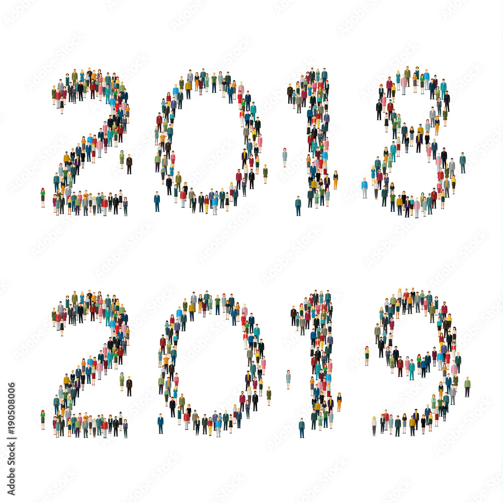 2018, 2019 formed out from people. Top view. 2018, 2019 formed out from people. Top view.