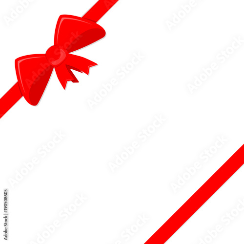 Festive background with red bow and ribbons. Vector illustration.