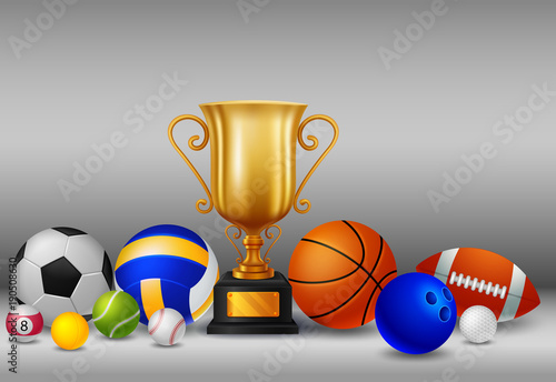 trophy with ball sports vector illustration