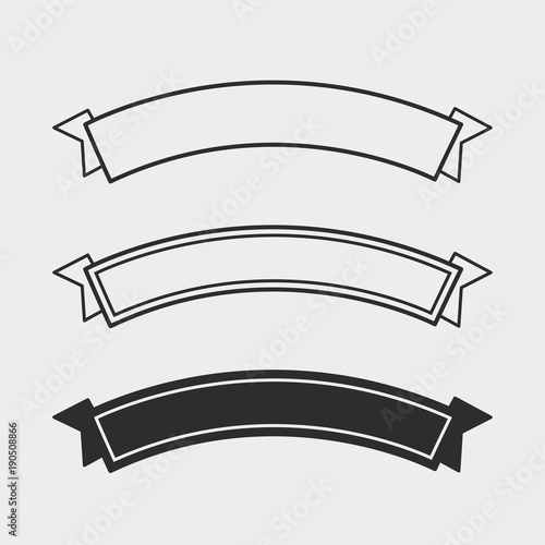 Black and Outline Flat Ribbons. Set of three minimalistic Flat black and white Vector Ribbons.