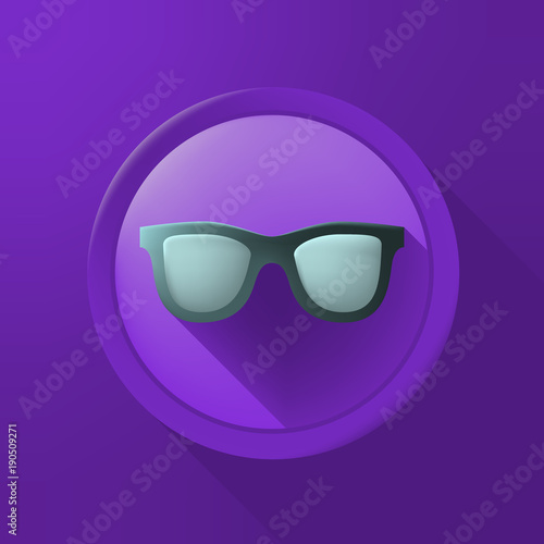 Cute Sunglasses Icon on Color Button on Color Background . Isolated Vector Illustration 
