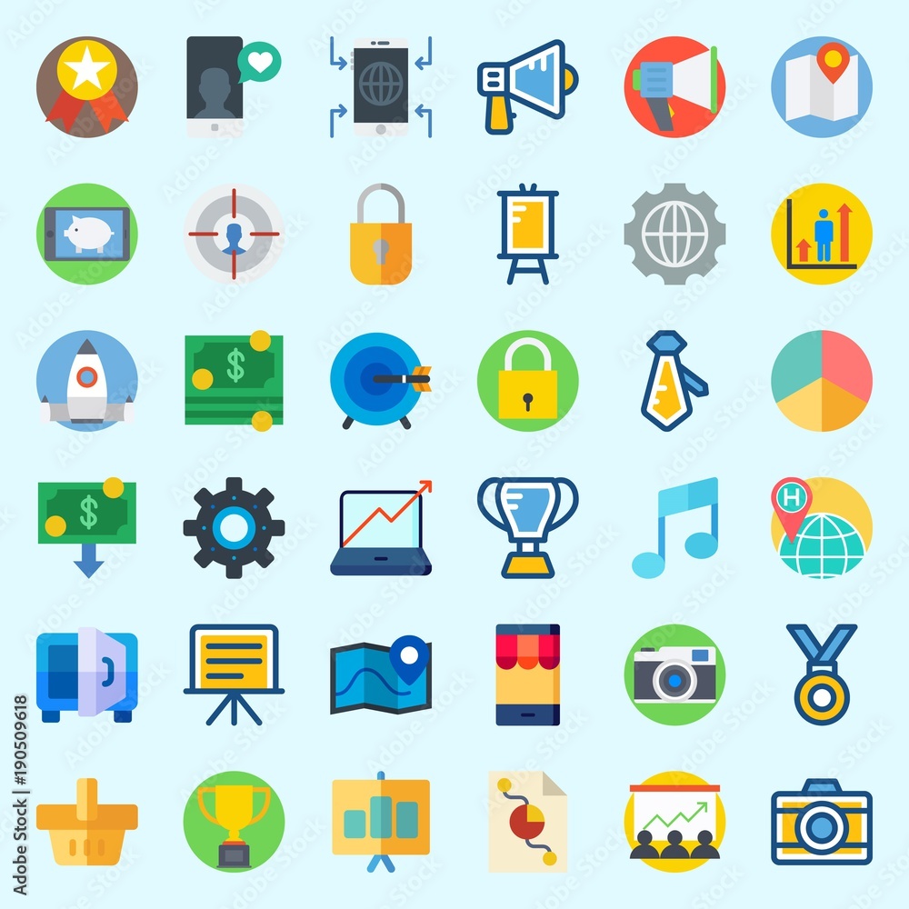 Icons about Digital Marketing with note, tie, missile, target, stats and money Icons about Digital Marketing with note, tie, missile, target, stats and money