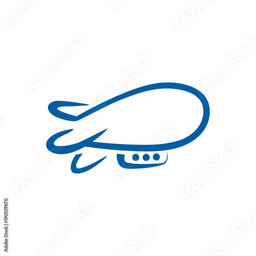 Airship linear abstract logo template. Blue Zeppelin dirigible