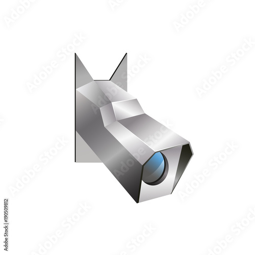 Vector metal head of a robot dog with a camera for surveillance.