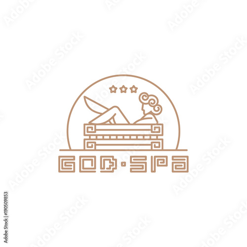 Spa logo template. Linear style logo with the goddess in the bathroom.