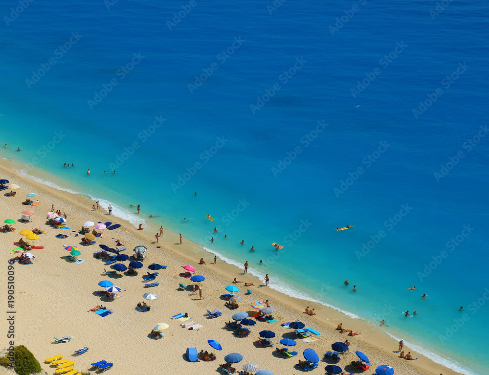 Egremni beach, Lefkada island, Greece. Large and long beach with turquoise water