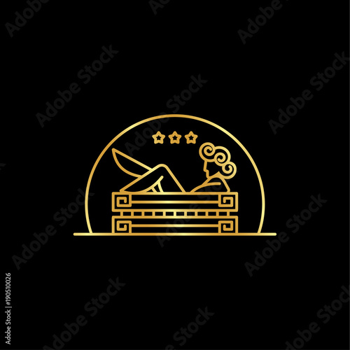 Girl in the bath. Linear abstract illustration of the goddess in the bathroom in the Greek style.