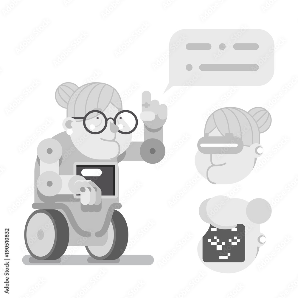 Teacher Granny Robot Wise Guidance Old Lady Character Cartoon Flat Design Vector illustration Teacher Granny Robot Wise Guidance Old Lady Character Cartoon Flat Design Vector illustration