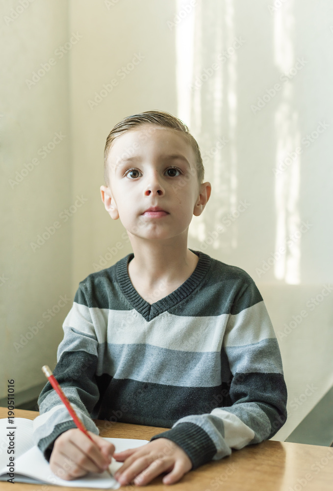 the boy is doing a school assignment