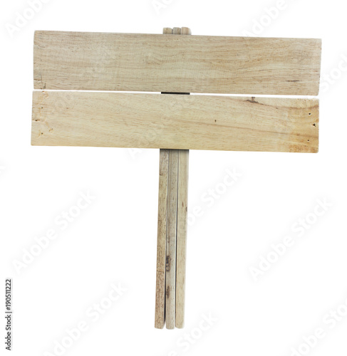 Wooden sign isolated on white background with clipping path.