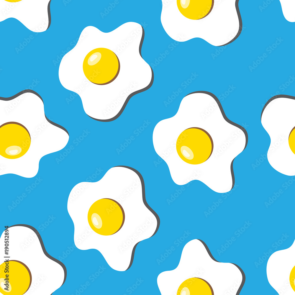 Seamless pattern with scrambled eggs on blue background.Vector illustration