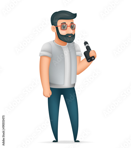 3d Vape Smoking Geek Hipster Casual Character Icon Cartoon Poster Vector illustration