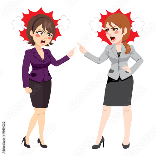 Businesswomen angry arguing and fighting conflict at work