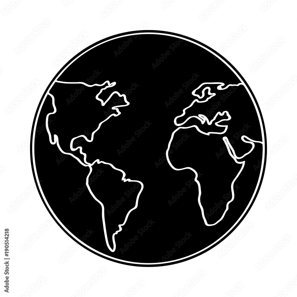 Globe icon. Black globe, World icon, outline Earth icon on black