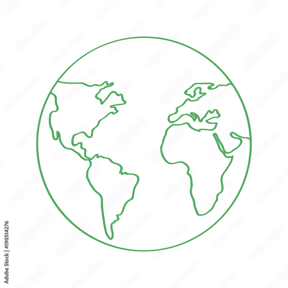 Globe icon. World icon, green line earth icon