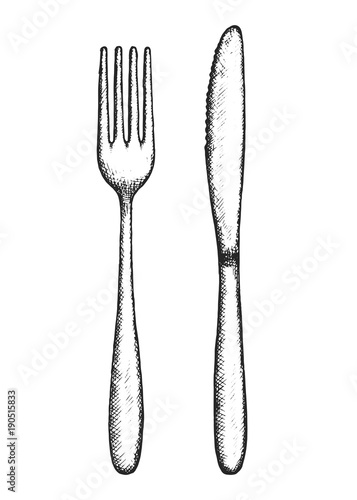 sketch fork and knife cutlery vector