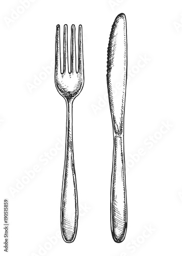 sketch fork and knife cutlery vector isolated