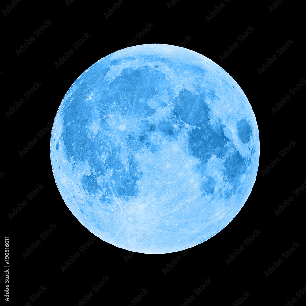 Obraz premium Niebieski super księżyc na białym tle na czarnym tle