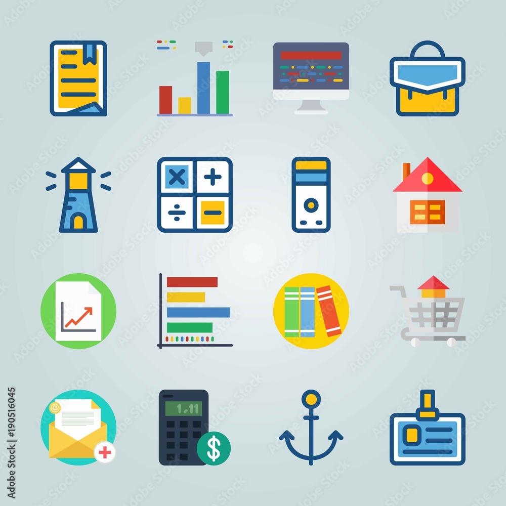 Icon set about Digital Marketing. with graphic, carrier and id card