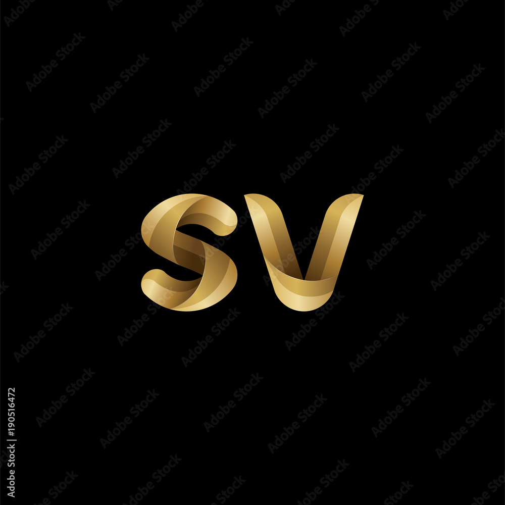 Initial lowercase letter sv, swirl curve rounded logo, elegant golden color on black background Initial lowercase letter sv, swirl curve rounded logo, elegant golden color on black background