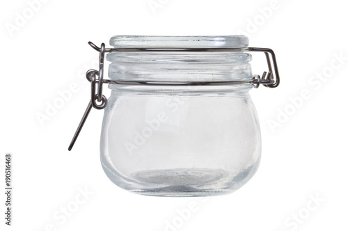 Jug. Storage of drinks. For a liquid. Glass. Isolated. 