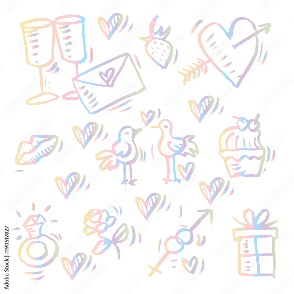 Doodle icon set valentine elements Doodle icon set valentine elements