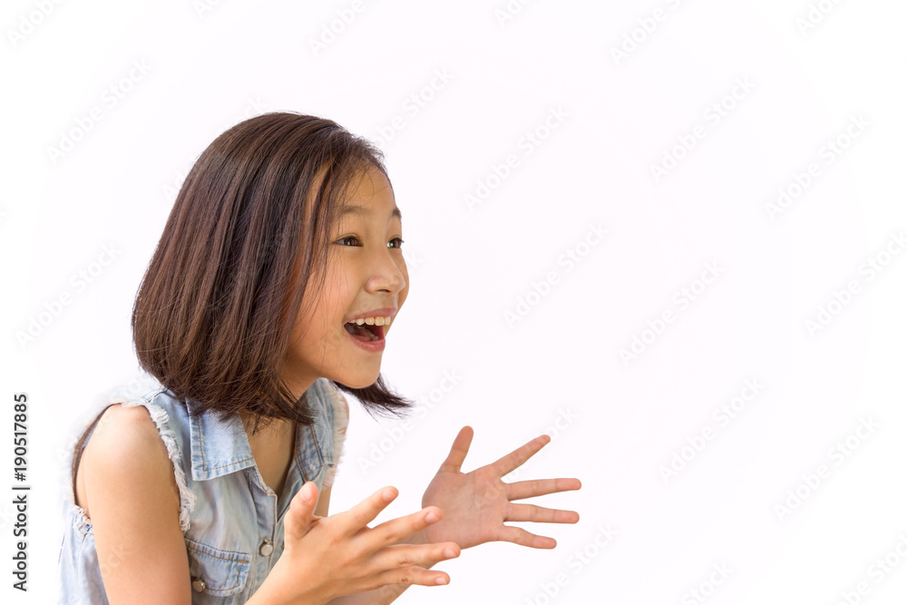 Asian girl on white background,surprise,wow Asian girl on white background,surprise,wow