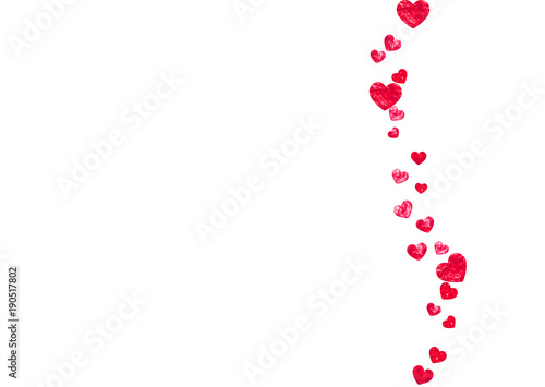 Valentine day border with red glitter sparkles. February 14th day. Vector confetti for valentine day border template. Grunge hand drawn texture. Love theme for special business offer, banner, flyer.