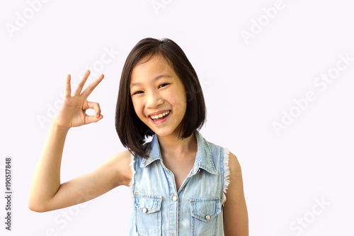 Wallpaper Mural Asian girl on white background,ok,okay,smiling,happy Torontodigital.ca
