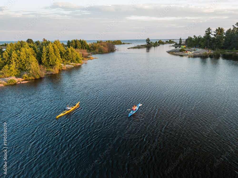 Aerial view of a sea Kayaking trip on the Great Lakes