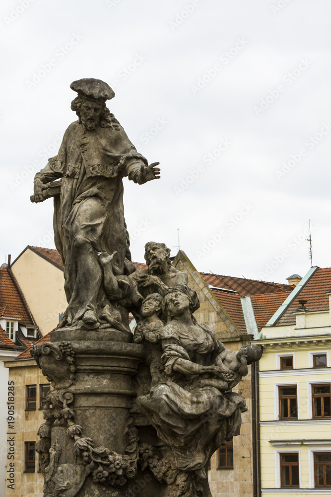 Ancient sculptures at Charles Bridge in Prague. Czech Republic