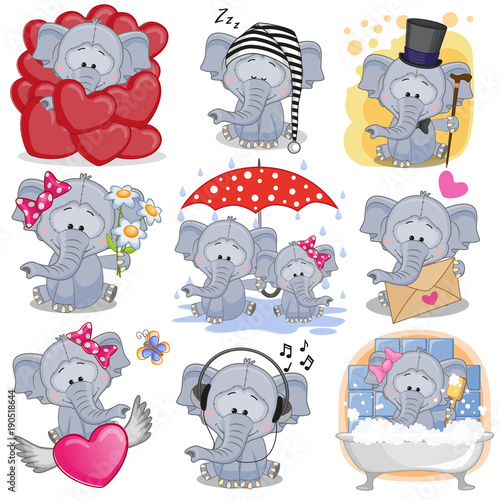 Set of Cute Cartoon elephants