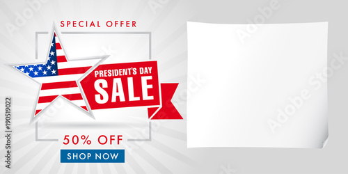 Presidents Day sale light stripes banner template. Happy President`s Day Sale discount labels for web banner special offer vector illustration