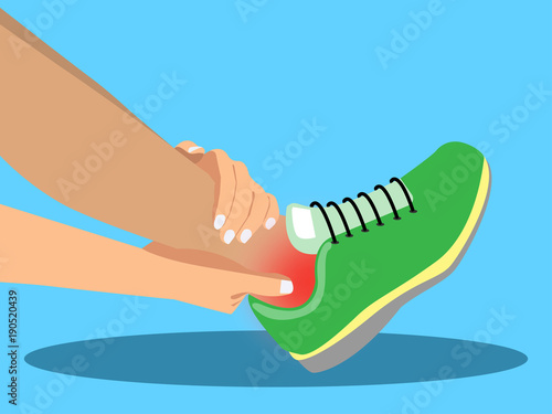 Young woman suffering from pain in ankle while running in the park, cartoon flat-style vector illustration.