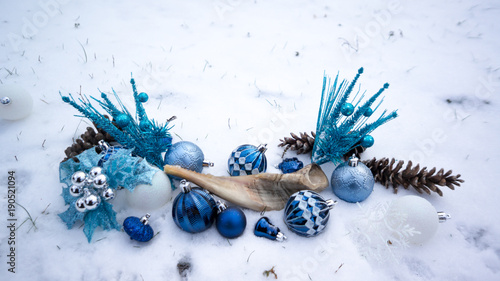 hanukkah ornaments in snow