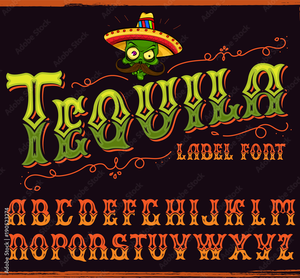 Hand crafted font in traditional Mexican style. Stock ベクター | Adobe Stock