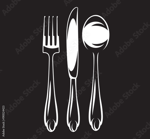 vector monochrome set of cutlery - fork spoon knife