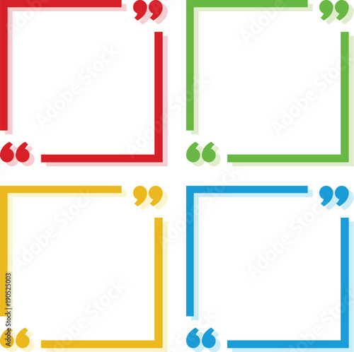 Colorful set of frames for your text with shadow. Text quote sign. Colorful icons in focus corners with shadow isolated on white background. Vector illustration