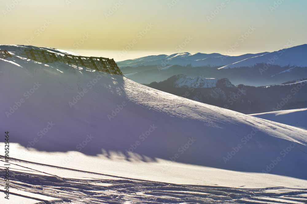 Beautiful winter view in Bucegi Mountains, Cota 2000, Sinaia, Romania