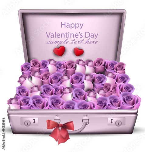 Violet roses bouquet Vector. Happy Valentine day romantic cards