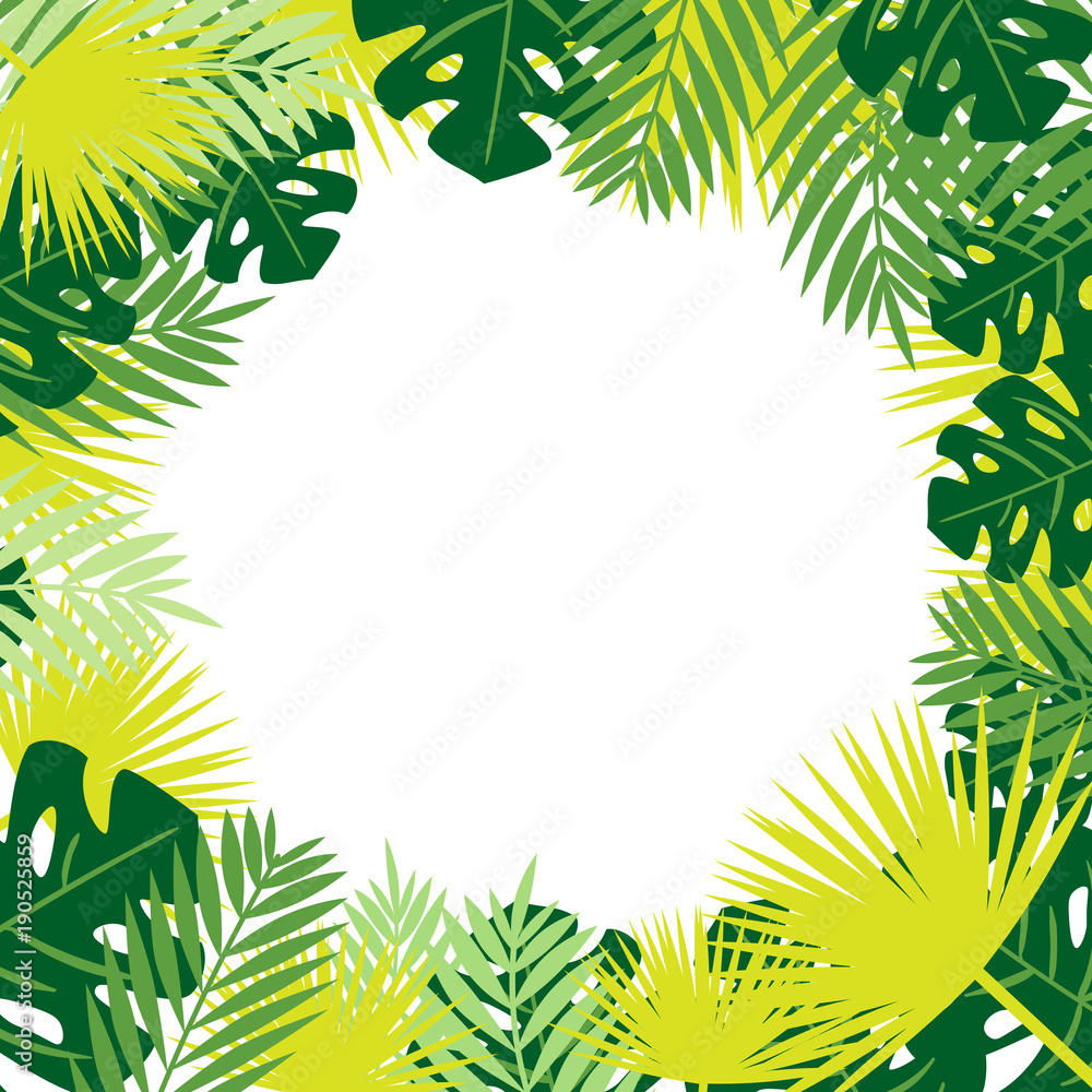 Tropical leaves vector frame.