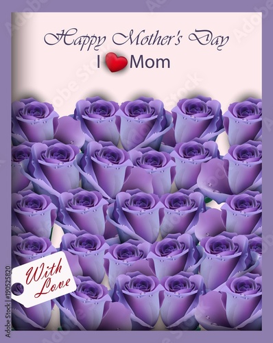 Violet purple roses in a gift box Vector realistic. Happy Mother day cards to...