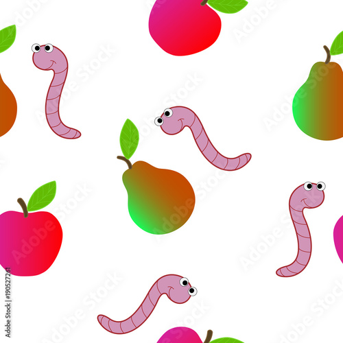 Seamless texture consisting of a worm and fruit.
