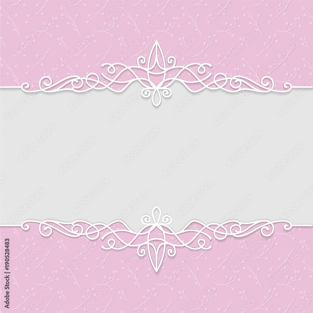 Vector delicate frame in pink colors for wedding invitations, greeting cards, greeting cards, photo frames, certificates, labels. Luxury background with frame and swirl