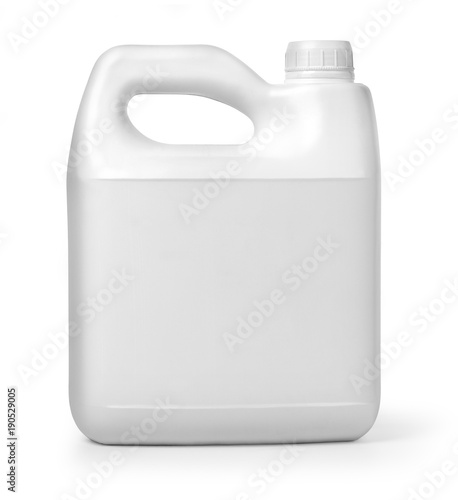 Plastic canister on white photo