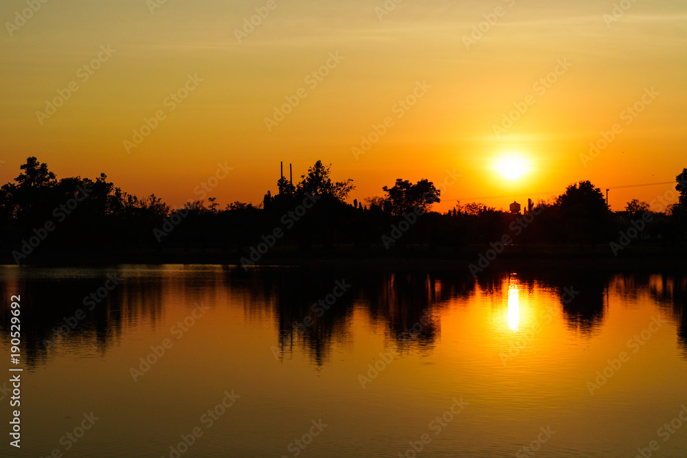 Sunset or sundown on the river.